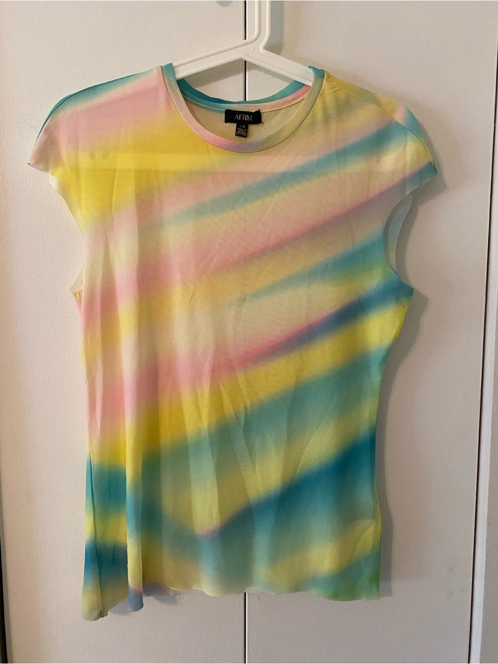 AFRM Pastel Yellow Pink Blue Tie-Dye Cap Sleeve Tee